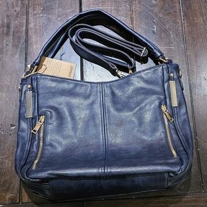 NWT Navy leather-like shoulder bag